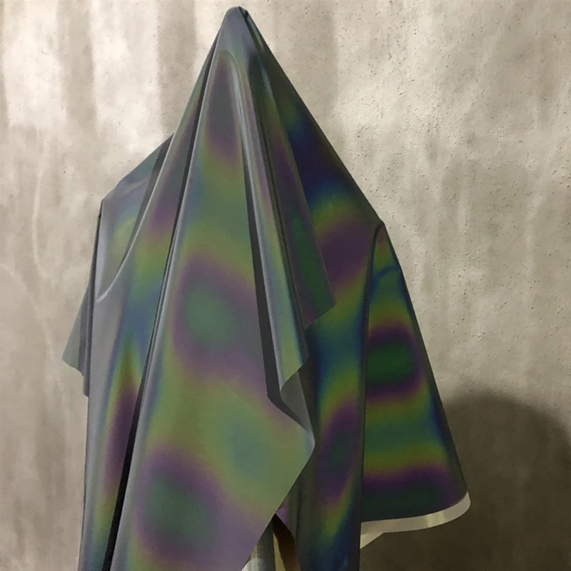 High-purity colorful rainbow reflective fabric Fashion clothing Windbreaker Designer fabric future technology Colorful luminous