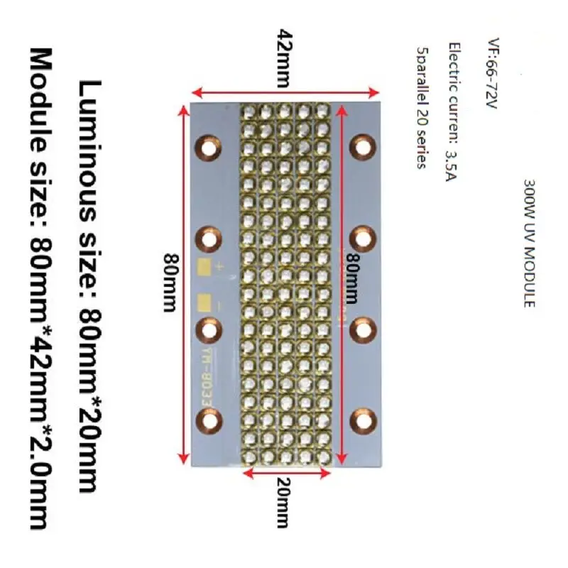 UV LED Module for 3D Printing Ink Curing Jewelry Identification Banknote Verification Manicure Irradiation Amber 300W 3535 Lamp