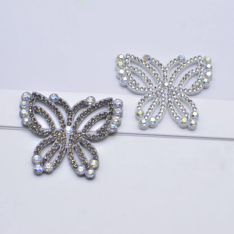 10Pcs/lot Paired 48 * 40mm Butterfly Rhinestone Applique Stick-on Accessory Patch Home Decor DIY Craft Cloth Women Hairpin Supply