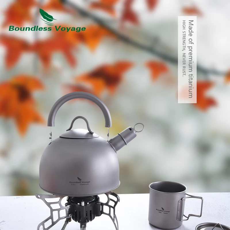 Boundless Voyage Outdoor Ultralight  Big Capacity Pot with Warning Buzzer 2L Titanium Kettle for Boiling Water Coffee Tea