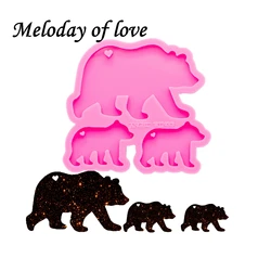 Glossy Finish bear Momma/baby silicone mold diy bear family epoxy resin molds jewelry making custom mold keychain DY0056