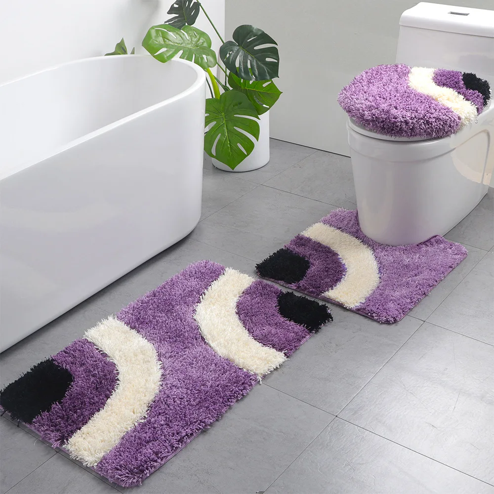 

Geometric Style Bathroom Mat, Rectangular Bathroom Carpet, Toilet Mat Set, Water Absorption Bath Mat, 3 Pcs