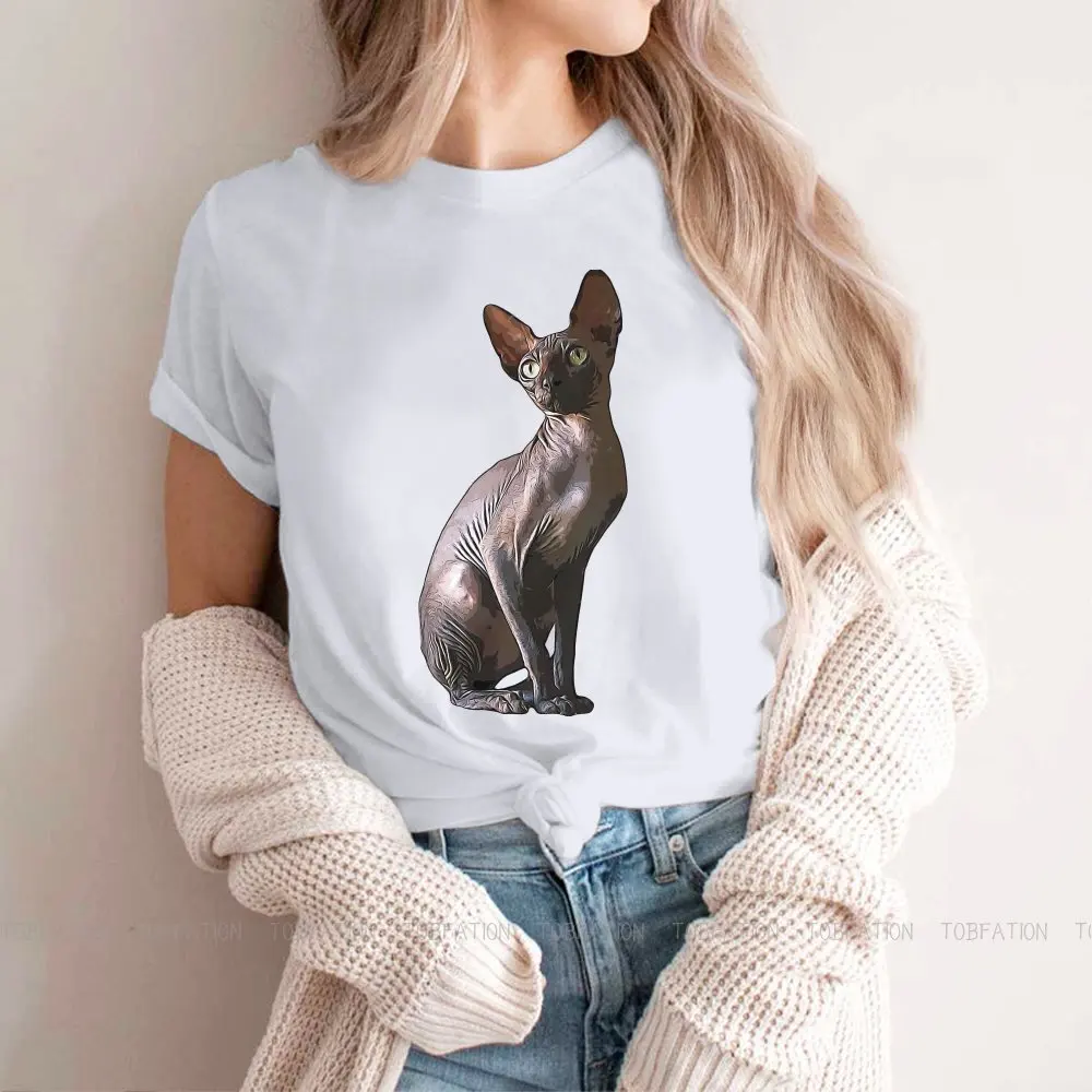 Black Without Fur Sweet Girls Women T-Shirt Canadian Sphynx Cat Blusas Harajuku Casual Short Sleeve Vintage Oversized Tops