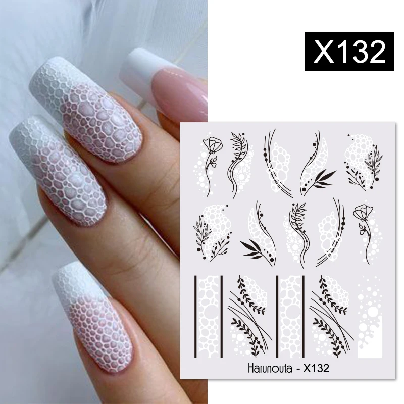 Harunouta Egg Shell French Lines Water Decals Sticker Geometric Flowers Leaves Bubble Design DIY Slider For Manicuring Nail Art