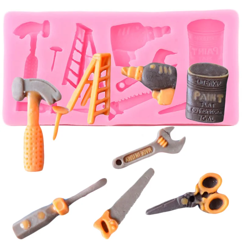 3D Spanner Scissors Saw Ladder Silicone Fondant Molds DIY Candy Resin Clay Mold Cake Decorating Tools Chocolate Gumpaste Moulds