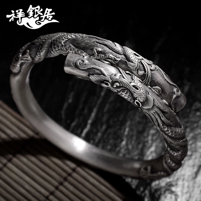 ★in ssangyong silver bracelet S999 fine silver sterling silver bracelet male money man personality dragon bracelet