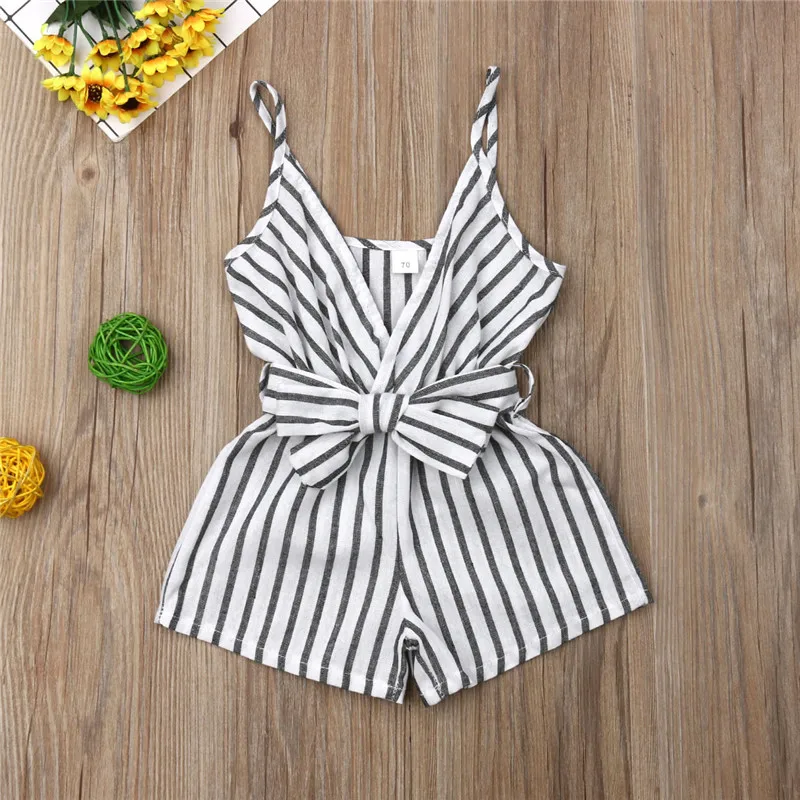 Summer Infant Baby Girl Striped Romper Clothes Sleeveless V-Neck Strap Jumpsuit Casual Outfit Playsuit