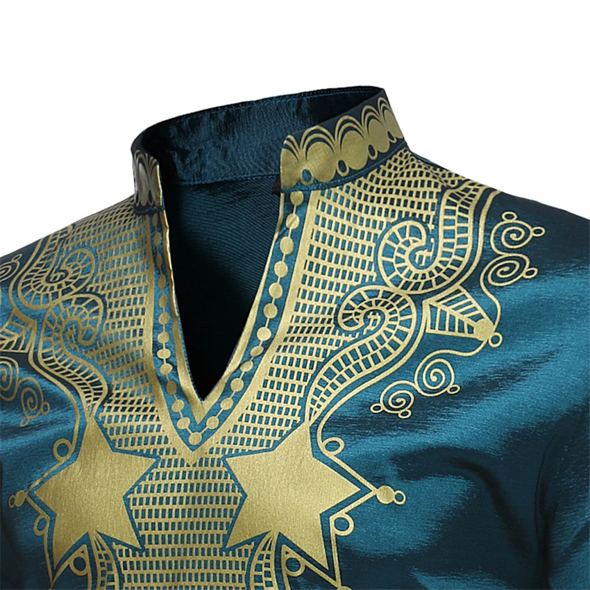 New 2022 Fashion African Men\'s T-shirt Rich Bazin Print Tops Shirt Dress Long Sleeve for African Dresses Man Casual Clothes