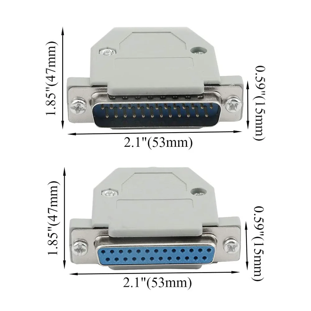 10Pcs(5 Pair) DB25 Female to Male Solder Type Connectors Double Row 25 core Welding Line and 10Set Gray Plastic Hoods RS232 kit