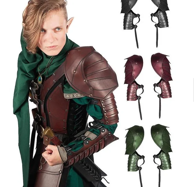 Adult Gothic Steampunk Faux Leather Adjustable Single Shoulder Medieval Armor Halloween Costume Warrior Cosplay Accessories