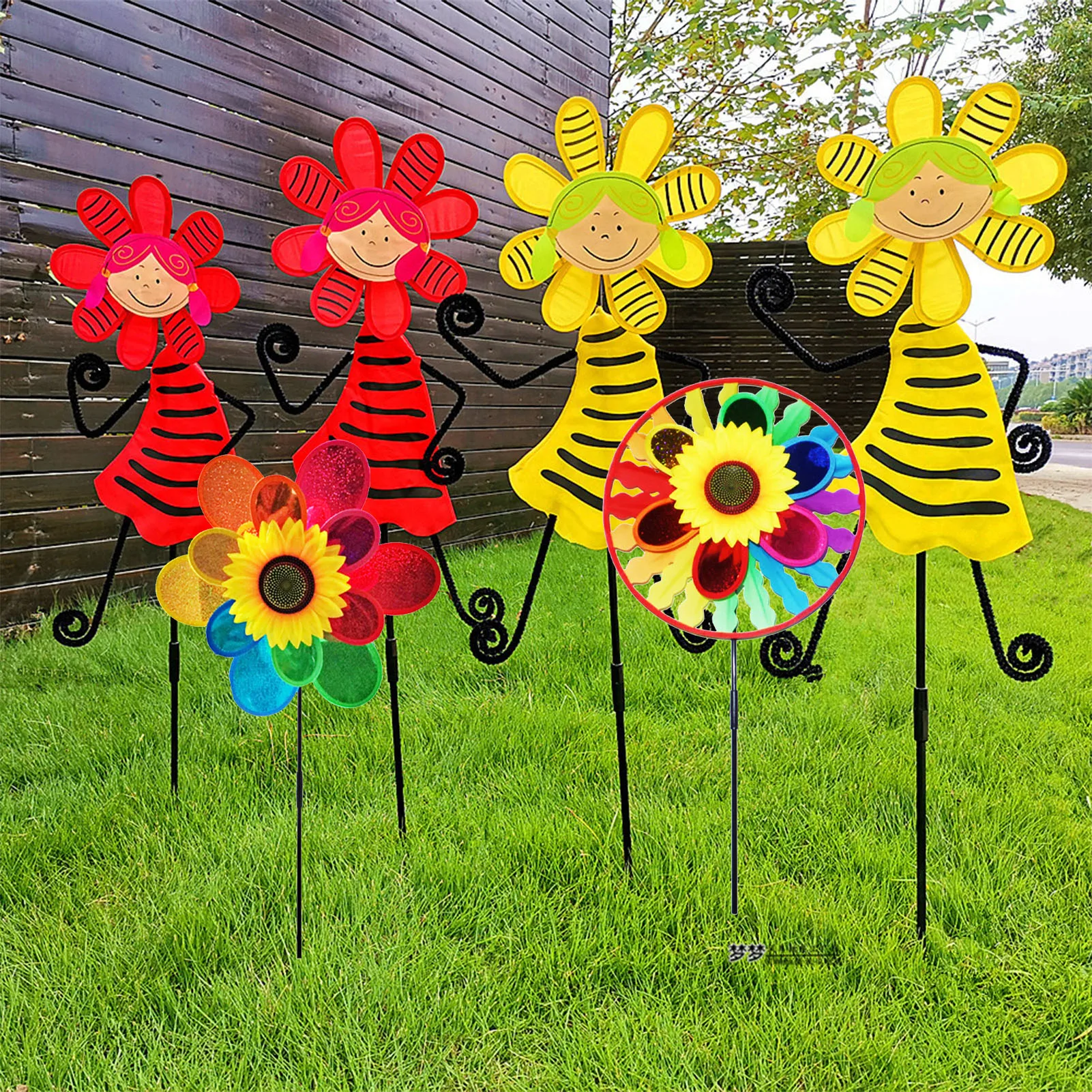 Garden Decoration Windmill Dancing Little Girl Windmill Colorful Plastic Windmill Toys Pinwheel Wind Spinner Kids Toy Ornament