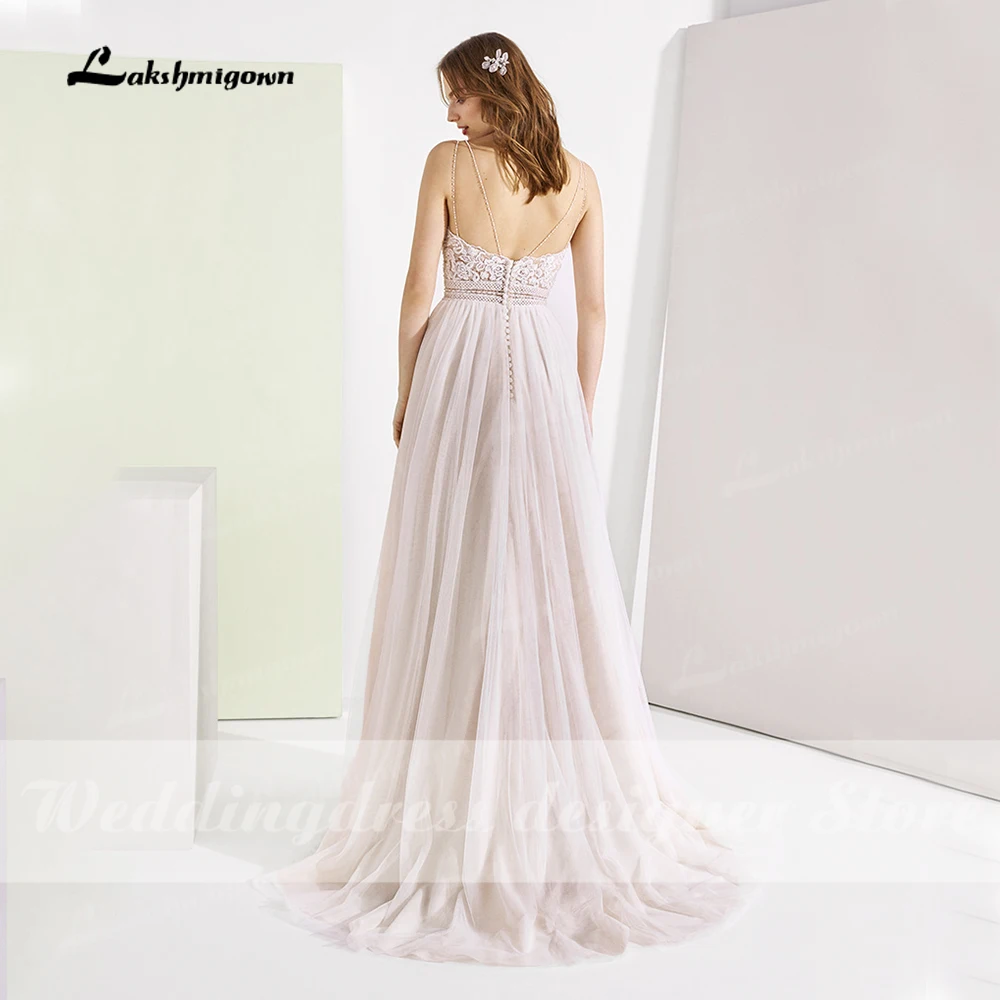 Vestido de novia de talla grande, bohemio con tirantes finos, para playa, boda, de tul, línea A, 2021