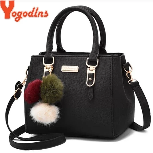 Imagen 2 del producto Yogodlns, bolso con colgante de cuentas para mujer, bolso de hombro con relieve para mujer, bolso de mensajero para mujer, bolsos con bolas de pelo, bolso de alta calidad