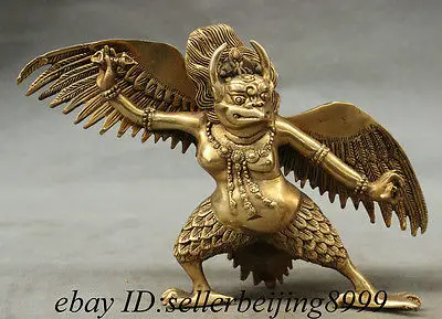 

9" Chinese Brass Buddhism Fly Bird Tibet Winged Garuda Redpoll Buddha Statue