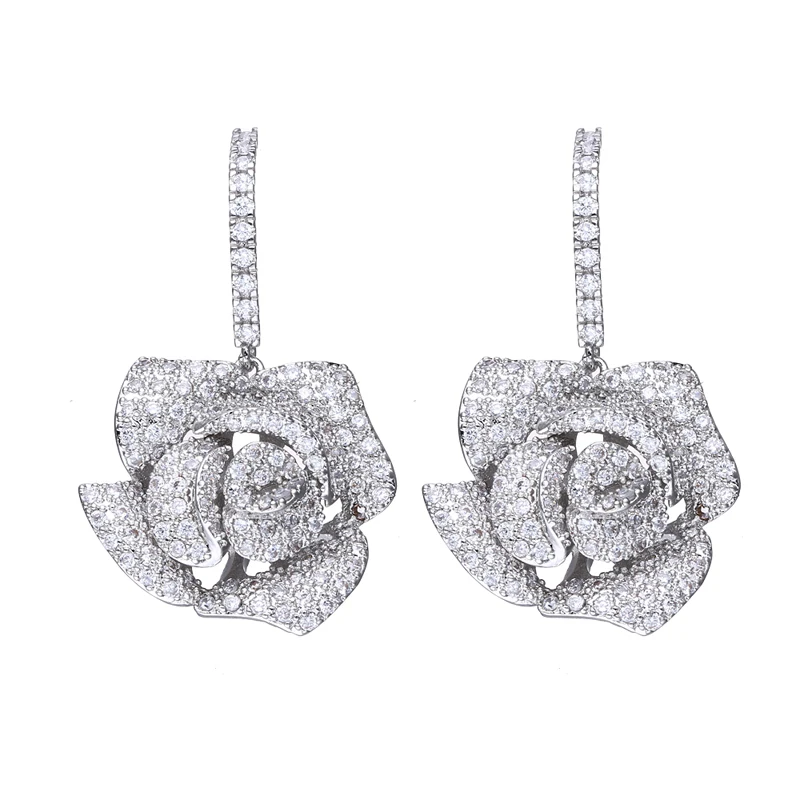 Emmaya Attractive Big Flower Appearance Silver Plated Nobler Earring Zirconia For Women And Ladies In The Dinner Ornament