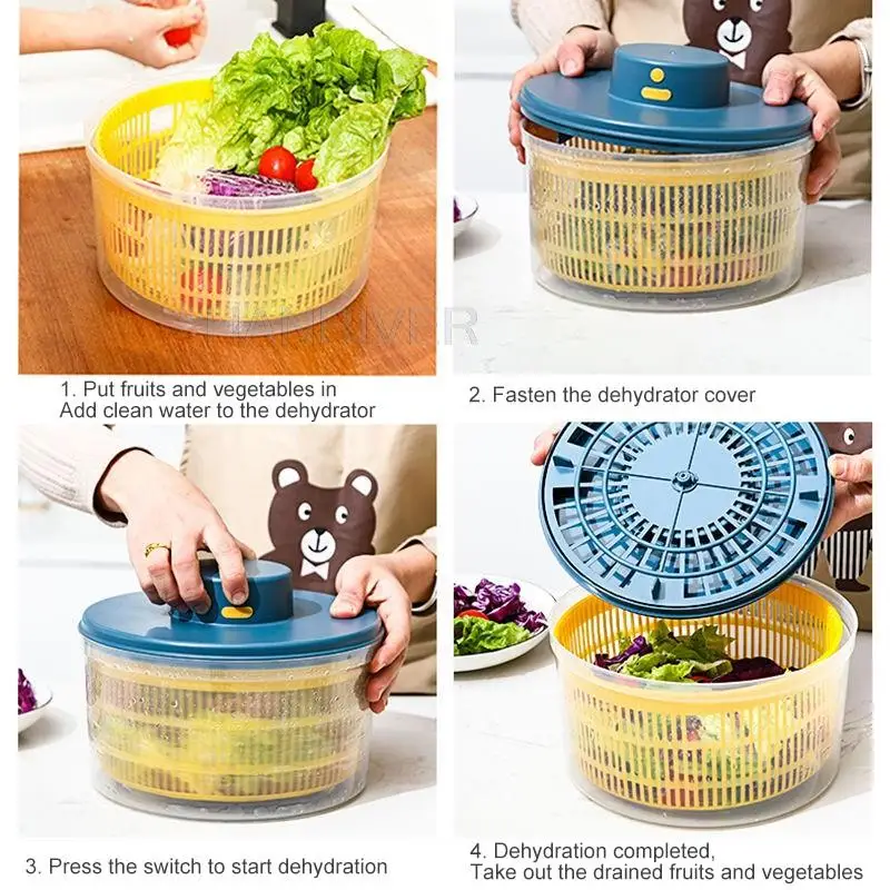 3L الكهربائية الخضروات مجفف مبشرة سلطة دوارة ديهيدراتور متعددة الوظائف الفواكه غسل استنزاف سلة USB شحن المطبخ تجفيف