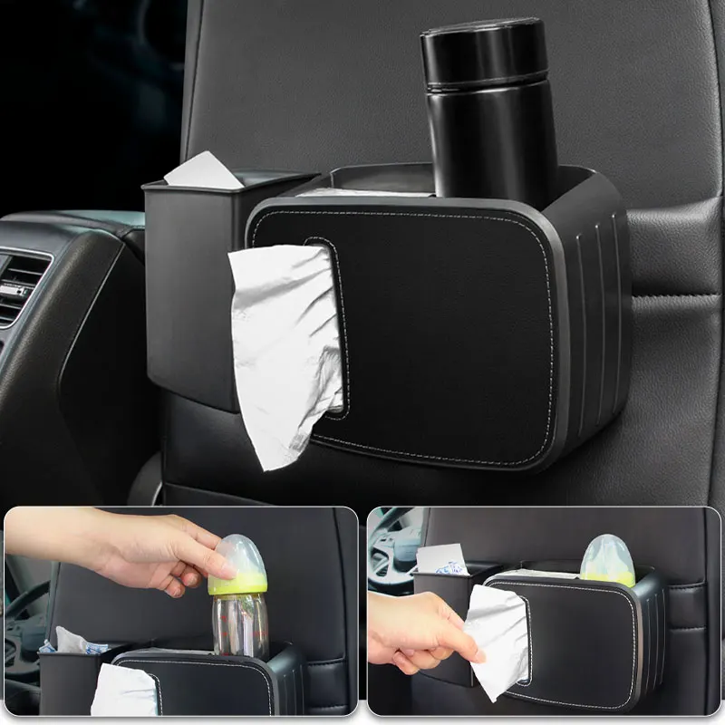 Car Multifunctional Storage Box Interior Detail Dual Hanging Split Trash Can/Tissue Holder/Water Cup Holder Seat Back Organizers image 4
