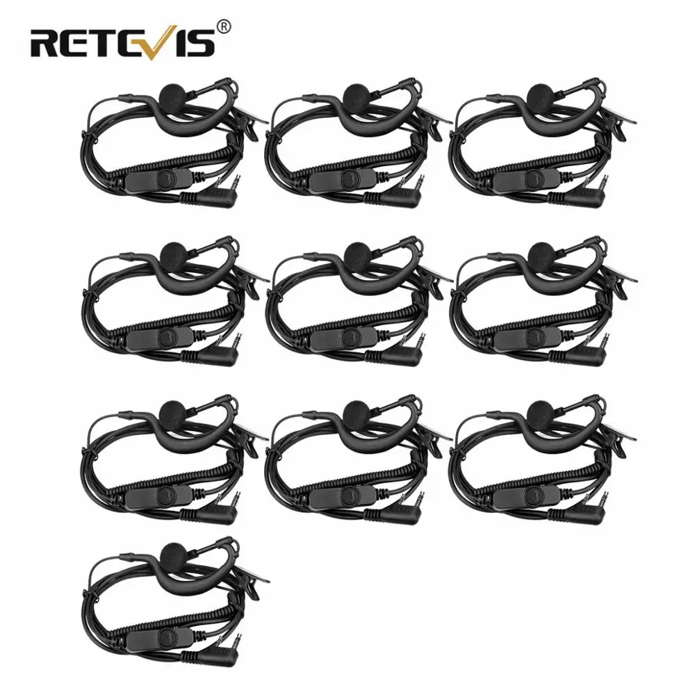 Retevis EEK010 Słuchawka Radiowa 10 szt. PTT z Mikrofonem Walkie Talkie Gniazdo Typu G do Baofeng UV-5R UV82 Bf-888S Retevis H777 RT5R