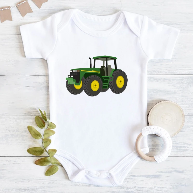 DRIVING MY TRACTOR Newborn Bodysuit Short Sleeve Jumpsuit Funny Farm Theme Gift Baby Boy Clothes Simple Toddler Shirt Romper