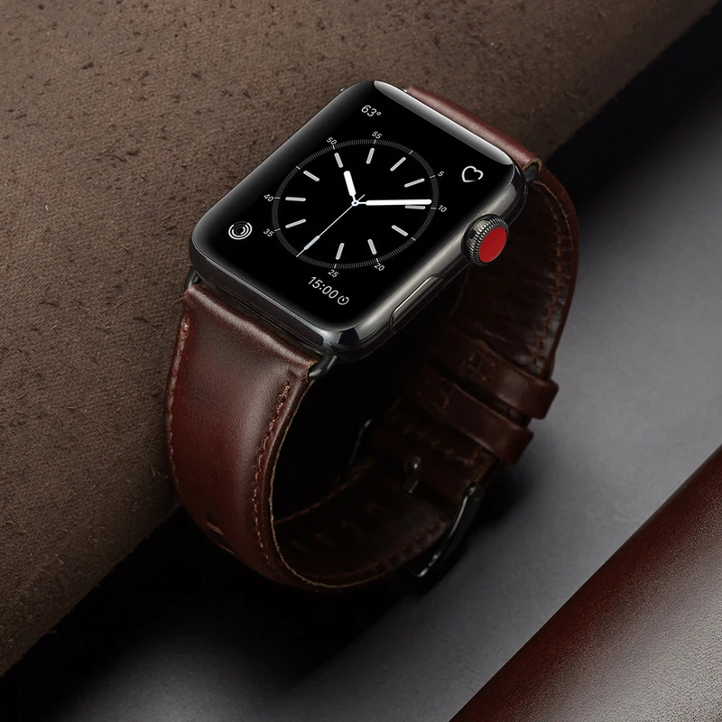 Red Brown Genuine Leather strap For Apple Watch Band 42 mm 44 mm Viotoo Fashion Men WatchStrap Band For iWatch Watchband