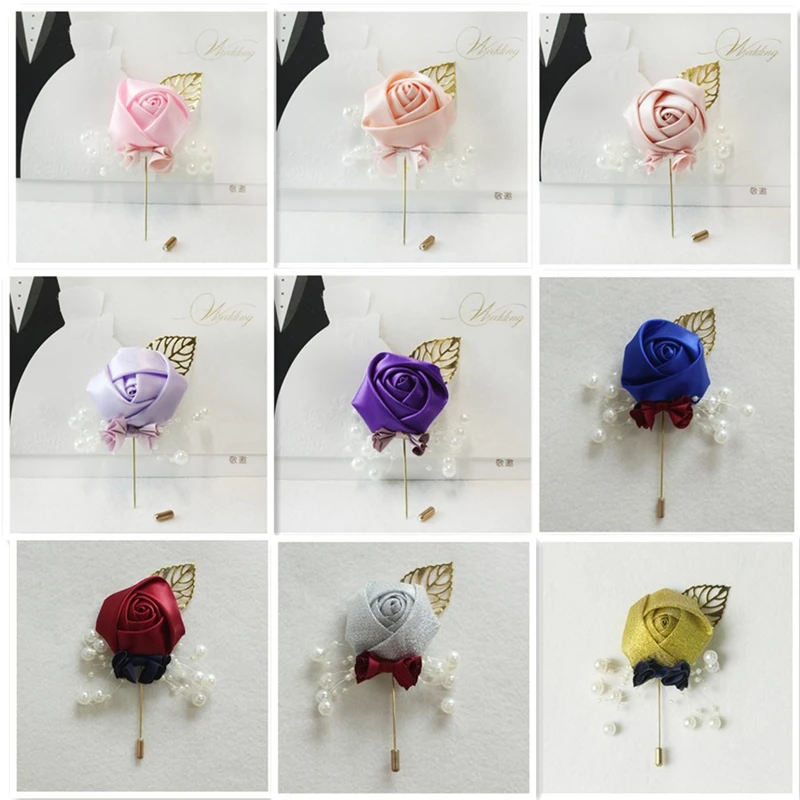 Lovegrace Thổ Cẩm Chân Áo Cưới Xòe Lụa Hoa Hồng Boutonniere Giả Ngọc Trai Họp Đảng Hứa Trang Trí Cô Gái Trai Boutonniere