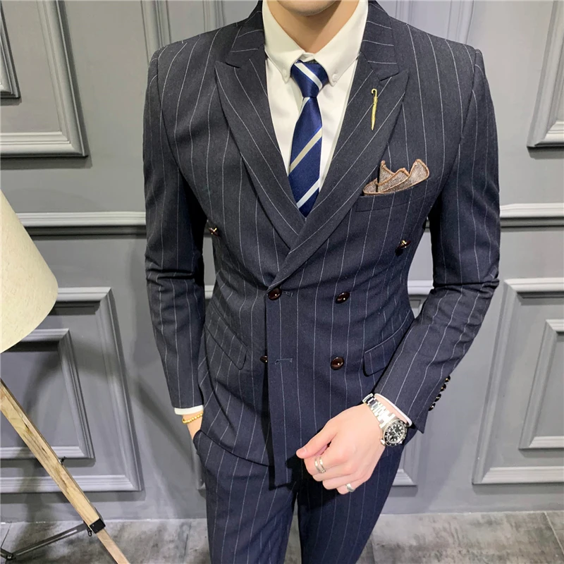 

Men's Suit 2 Piece Suit Jacket Pants Custom Tailored Fashion Double-breasted Peak Lapel Elegant Male Clothing Blazer Terno