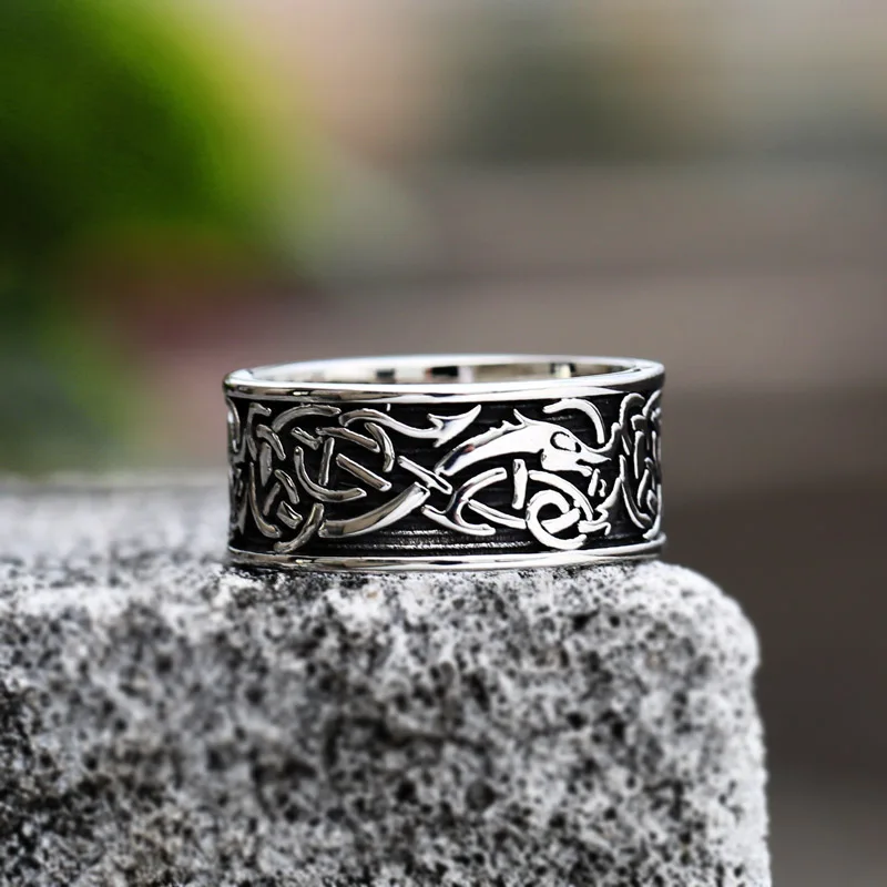 Beier Stainless Steel Geometric Solid Fashion Ring Dragon pattern Mens/Women Polishing Viking Jewelry  BR8-712