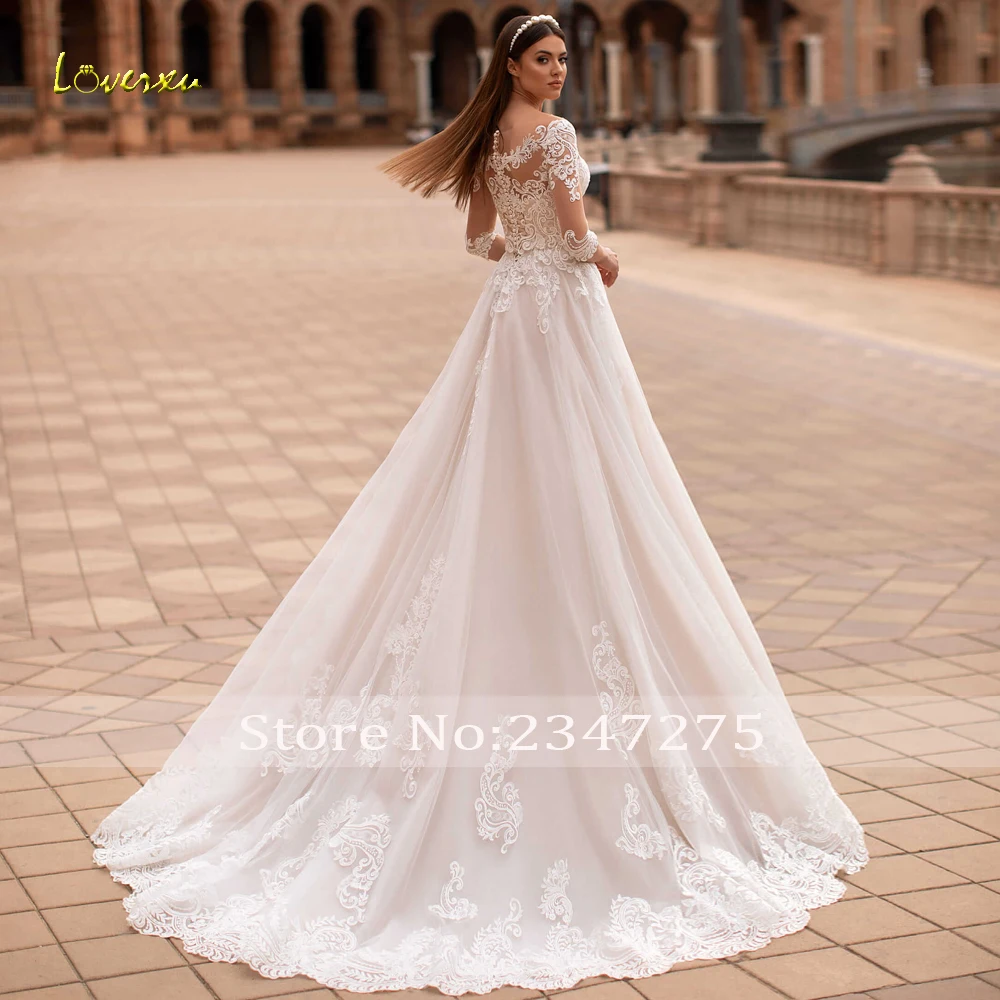 Loverxu A-Line Wedding Dresses Sweetheart Three Quarter SLeeve Vestido De Novia Lace Appliques Vintage Custom Made Bridal Gown