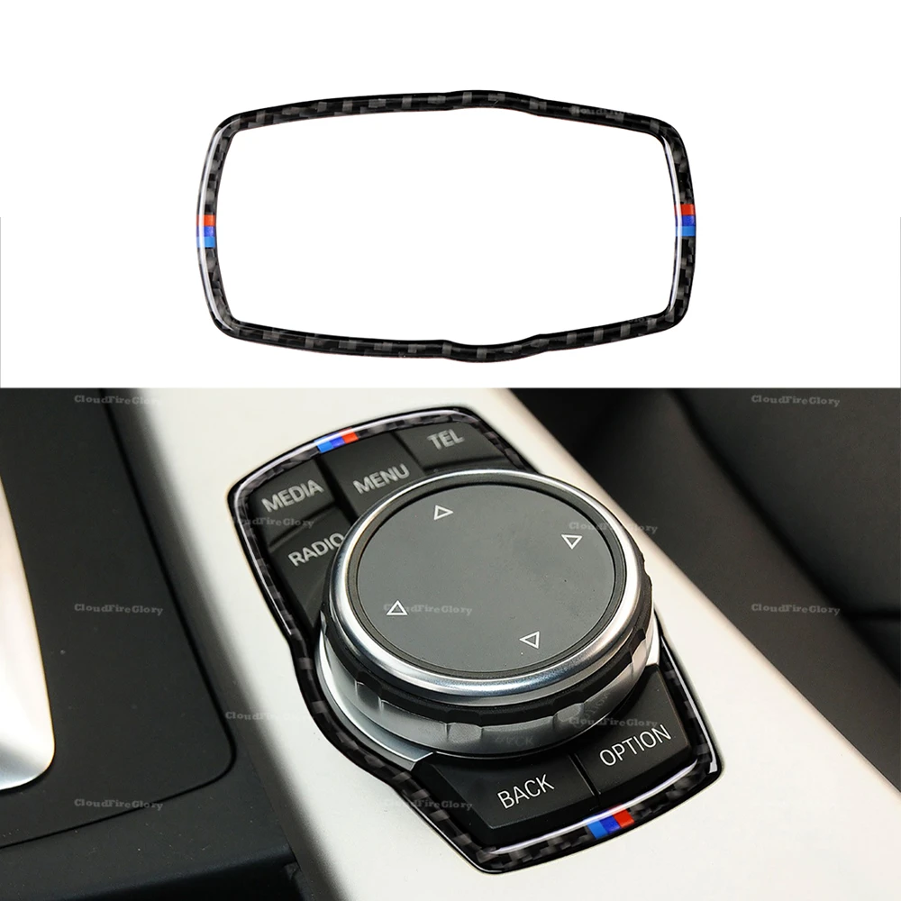 Car Carbon Fiber Multimedia Button Frame Cover Knob Trim Sticker For BMW 1 Series F20 2011-2019 3 Series F30 F34 2011-2019