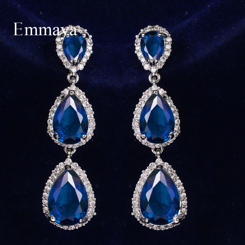 Emmaya New Long Earring Three Section Design For Women&Girls Party Dress-up With Four Color Cubic Zircon Charming Jewelry