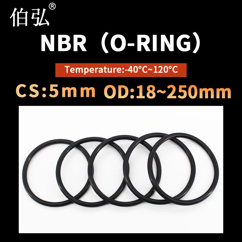 NBR O Ring Seal Gasket Thickness CS5mm OD18-250mm Wear Resistant Automobile Petrol Nitrile Rubber O-Ring Waterproof Black