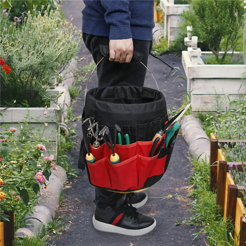 Outdoor Multi-functional Tool Storage Bag Foldable Oxford Cloth Multi-pocket Garden Pruning Tool Bucket Bag Gardening Supplies