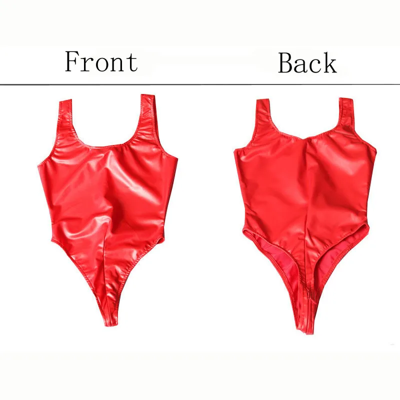 Donna Body Shaper invisibile Zip con apertura sul cavallo Bikini costumi da bagno canotta in ecopelle taglio alto spiaggia profondo colletto tondo