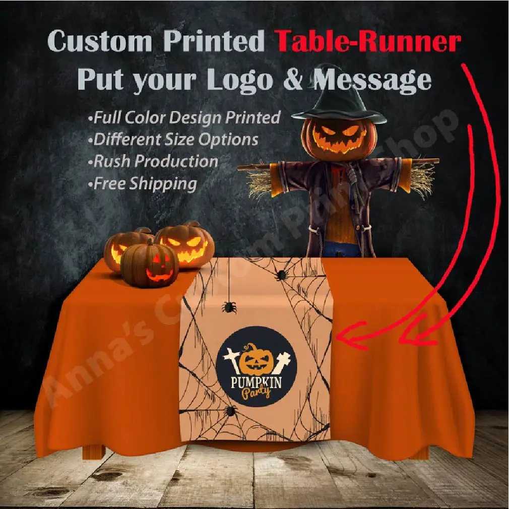 Custom Anniversary Table Runner with Your Message and Logo, Craft Show Table Runner, Personalized Multipl