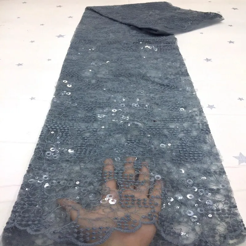 

French Mesh gray Tulle Lace Fabric with Sequins Embroidery African Sequins Lace Fabric Nigerian Net Lace Fabric TS9619