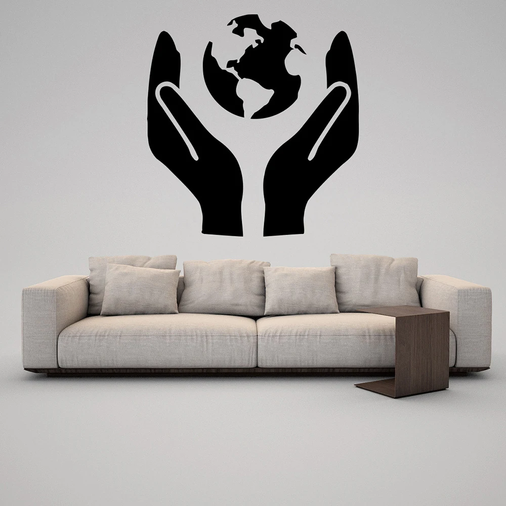 Protection terre autocollant Mural Silhouette planète vert géographie vinyle autocollant sauver le monde Mural bureau école décor intérieur E161
