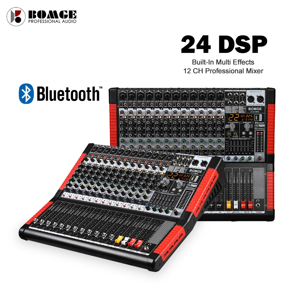 

BOMGE 12 channel USB Bluetooth MP3 sound mixer audio mixing console with 48V phantom power for stage performance and live show