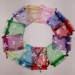 100Pcs Organza Butterfly Gift Bags 7x9 9x12 11x16 13x18 Butterfly Jewelry Bag Pouch Gift Bags For Jewelry Packaging Bag Storage