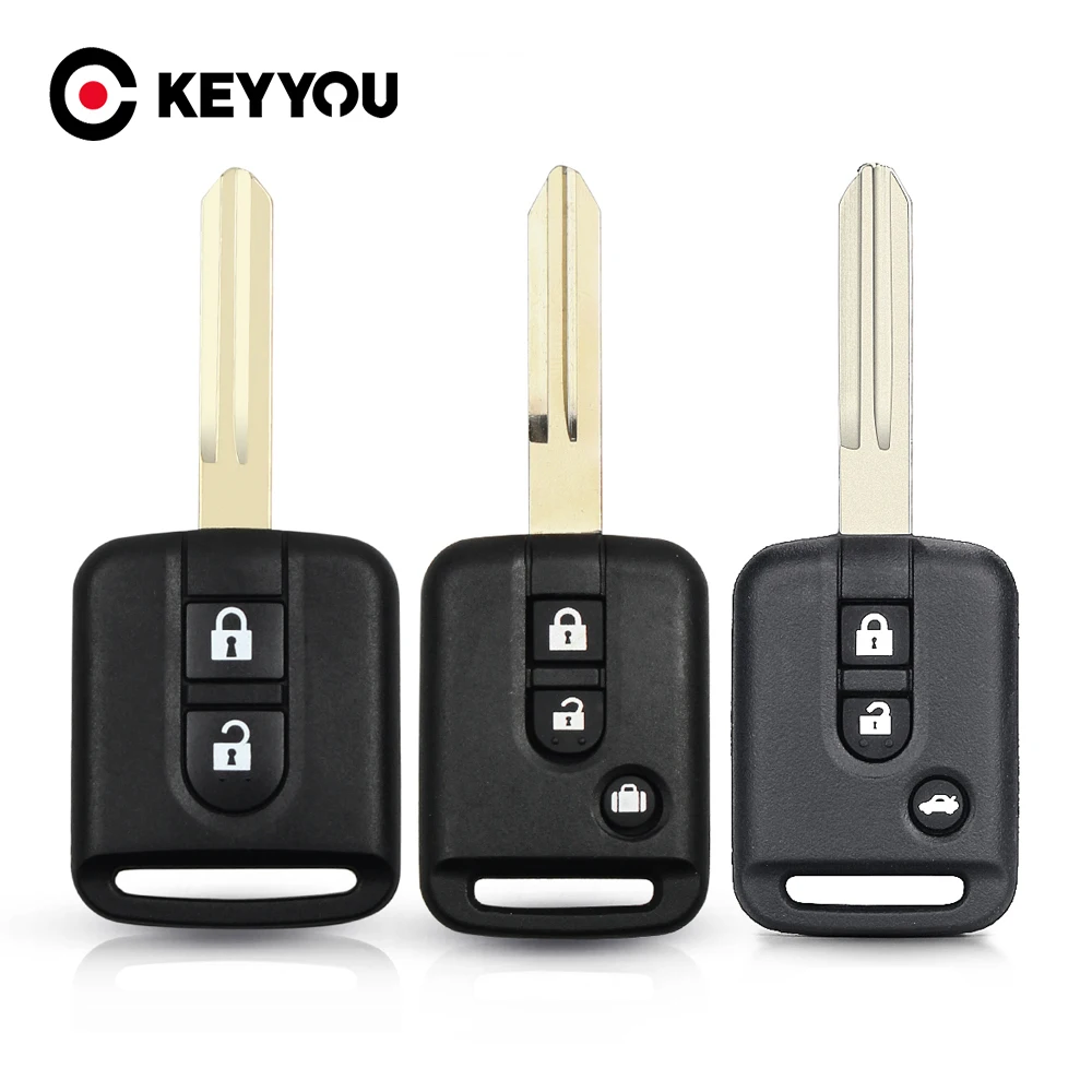 KEYYOU-carcasa de llave remota de 2 botones para coche, funda Fob para Nissan Qashqai primera Micra Navara Almera Note Sunny NV200 Patrol 350Z