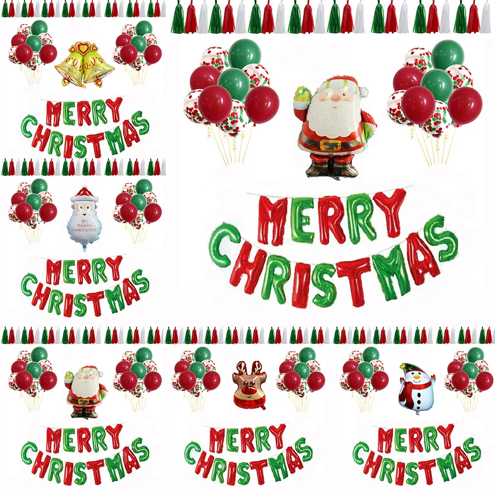 

40PCS Santa Snowman Elk Christmas Bell Aluminum Film Balloon Christmas Party Decoration Latex Balloons Hotel KTV Xmas Decor