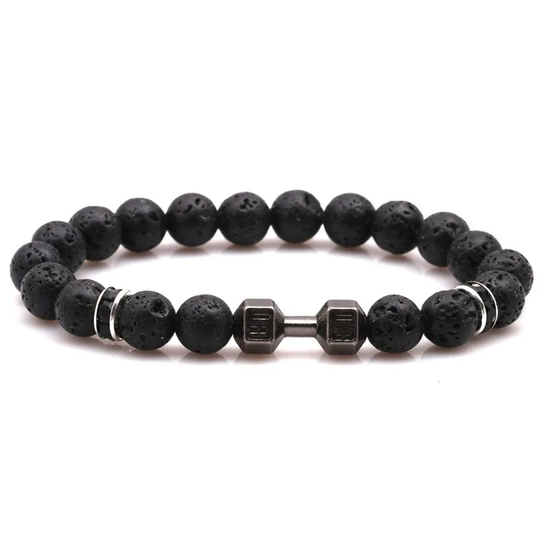 High Quality Charm Black Natural Volcanic Lava Stone Beads Bracelet 3 Color Barbell Bracelets For Women&Men Fashion DIY Jewelry