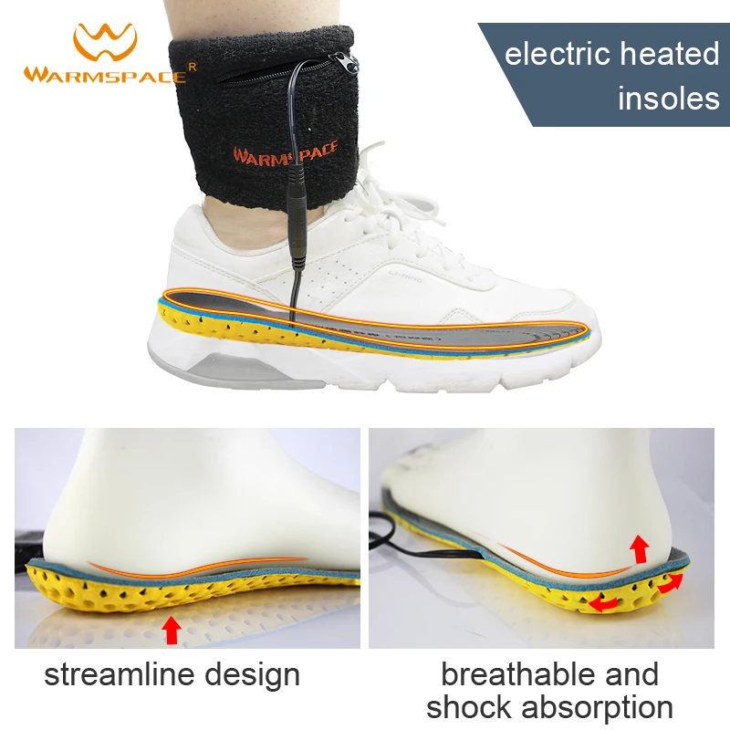 WARMSPACE electric heated shoe insoles keep warm at constant temperature with rechargeable lithium battery