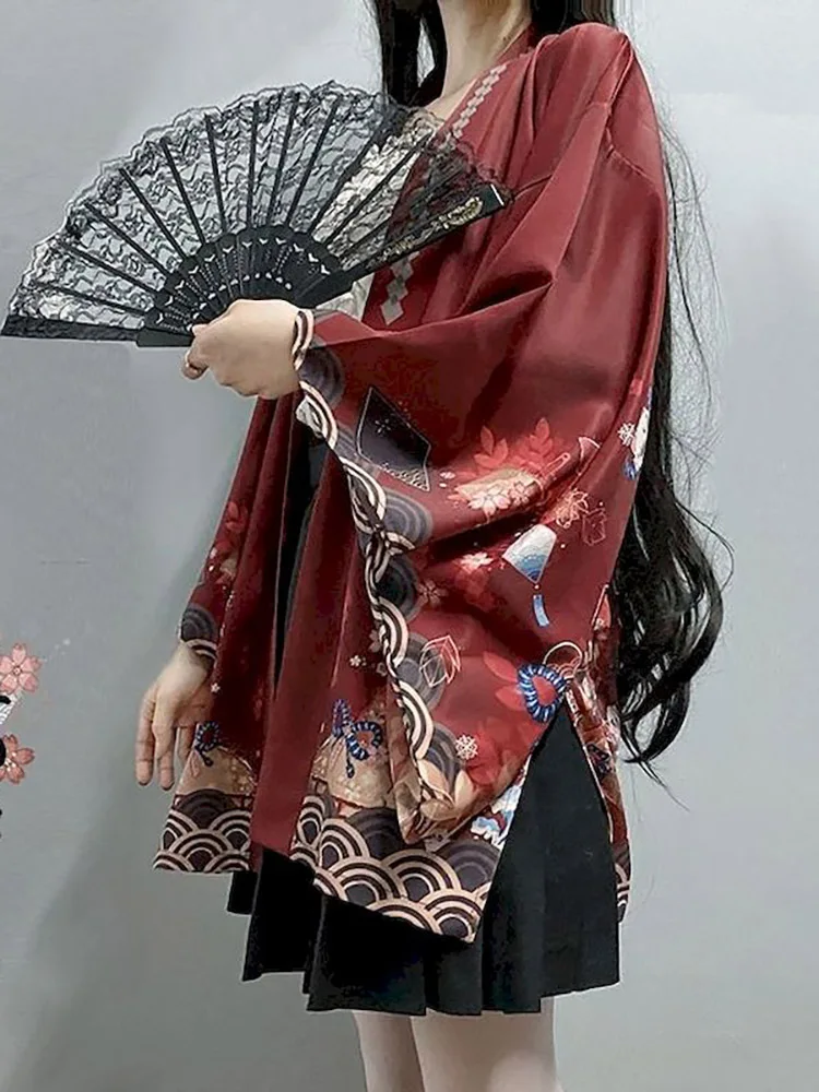 Chaqueta japonesa de primavera y viento para niña, kimono cárdigan suelto con plumas, combina con todo, de Inari God, 2020