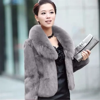Women 2023 Autumn Winter New Fur Korean Slim Short Coat Female Imitation Fur Fox Fur Collar Imitation Rex Rabbit Fur Jacket Ins