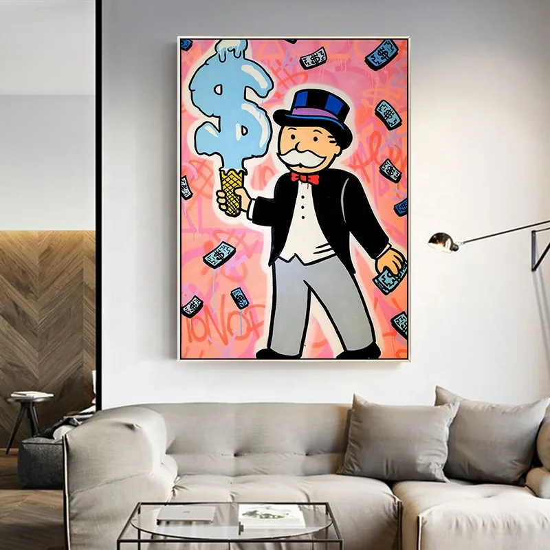 Alec Monopoly Pop Art Graffiti Art Canvas Painting Cuadros Posters and Prints Wall Art for Living Room Home Decor Frame