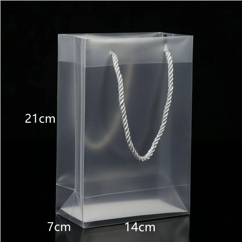 Plastic Gift Bag with Handle, Frosted Transparent PP Bags, Wedding Shopping, Clothes Packaging, PVC Bag with Handle,10Pcs