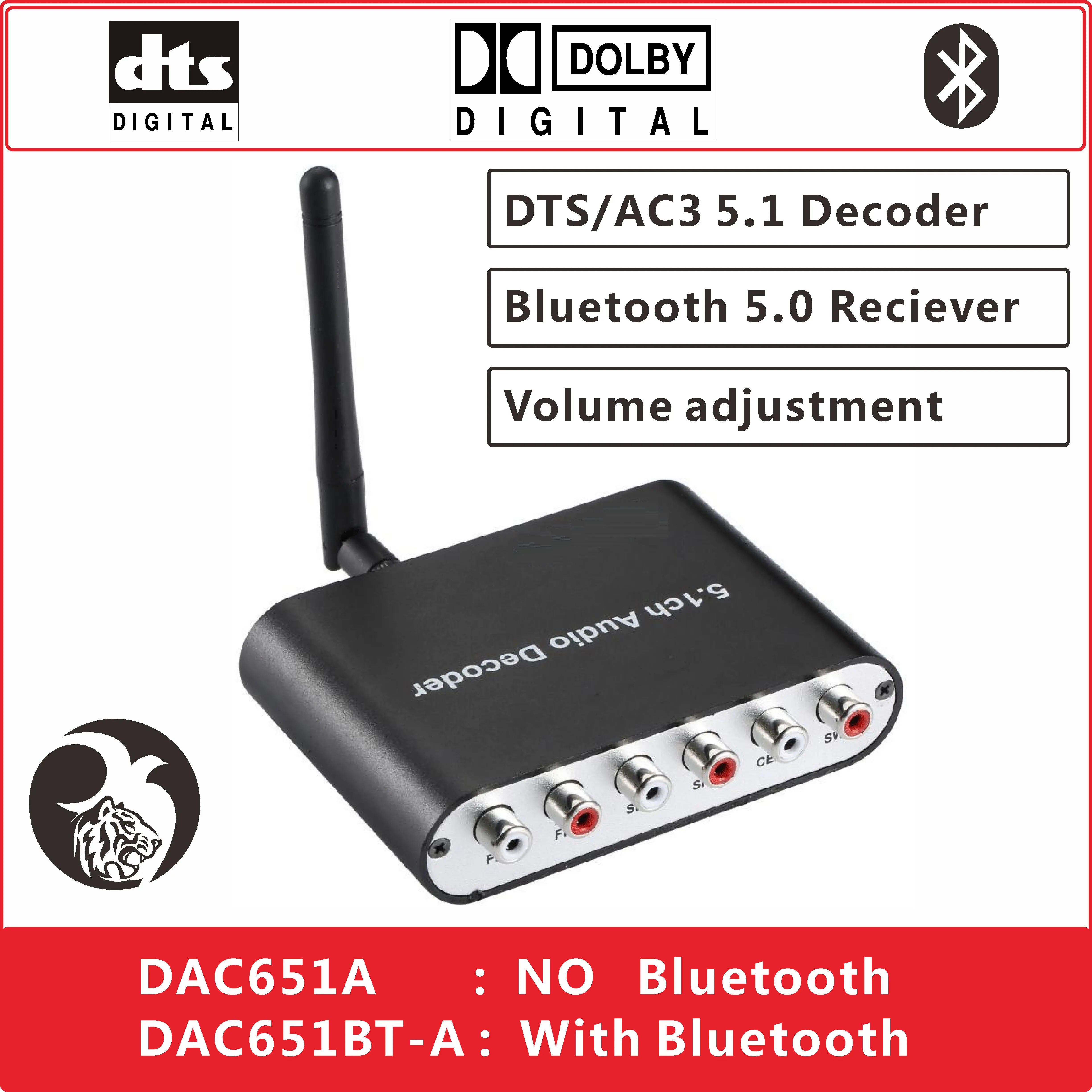 dts ac3 5.1 Audio Decoder converter  Rush RCA SPDIF Coaxial Optical BT Bluetooth 5.0 receiver Volume  DAC