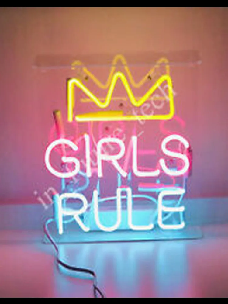 

Neon Sign For Girls Rule Glass Tube cafe Commercial club Lamp resterant art light advertise custom DESIGN Impact Attract light