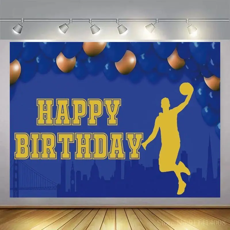 

Basketball Birthday Backdrop Blue Gold Backdrop Sportsman Sport Photography Background Boy's Birthday Party Decor Banner