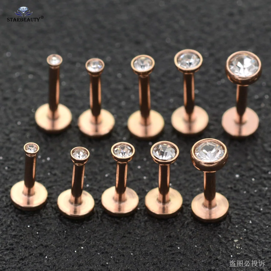 5Pcs 1.2x6/8mm Gold Color Crystal Labret Lip Ring Helix Piercing Oreja Conch Ear Piercing Nose Ring Stud Earrings Tragus Jewelry